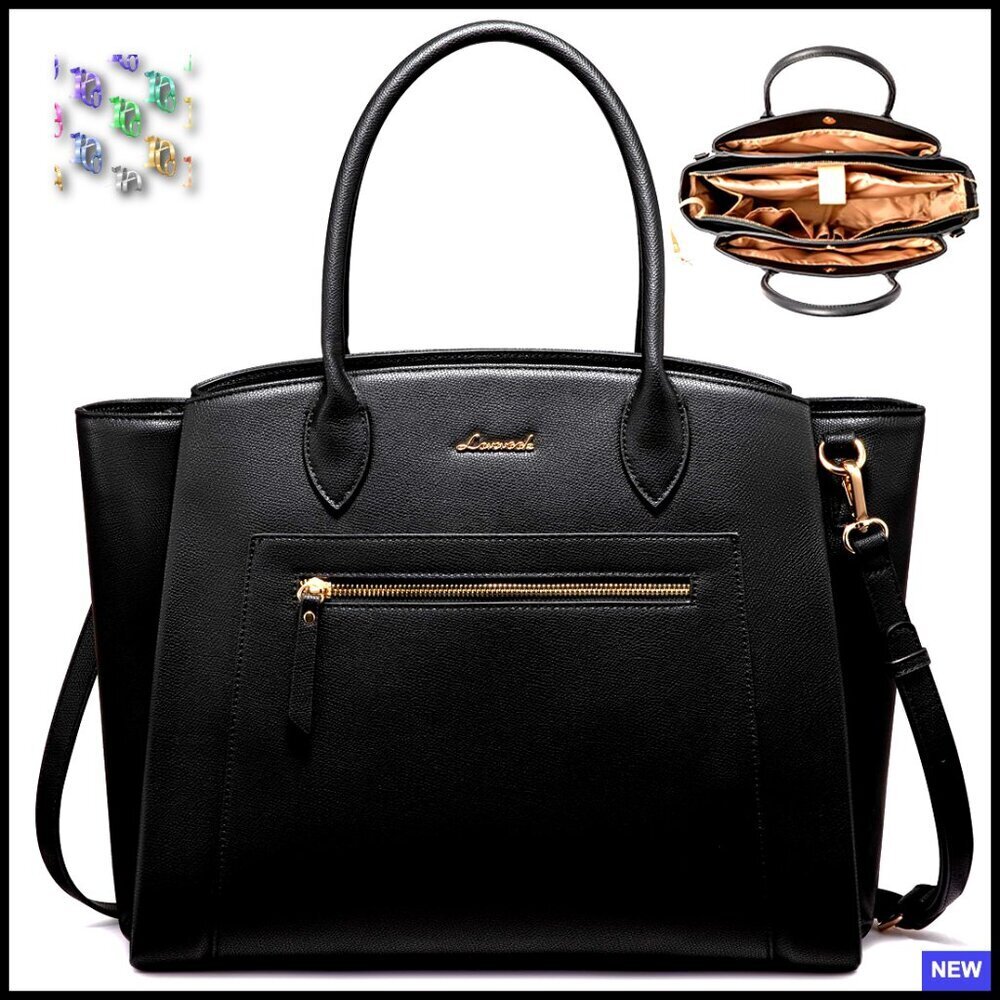 Large Capacity Vegan Leather Laptop Tote Bag Multiple Pockets Professional Work